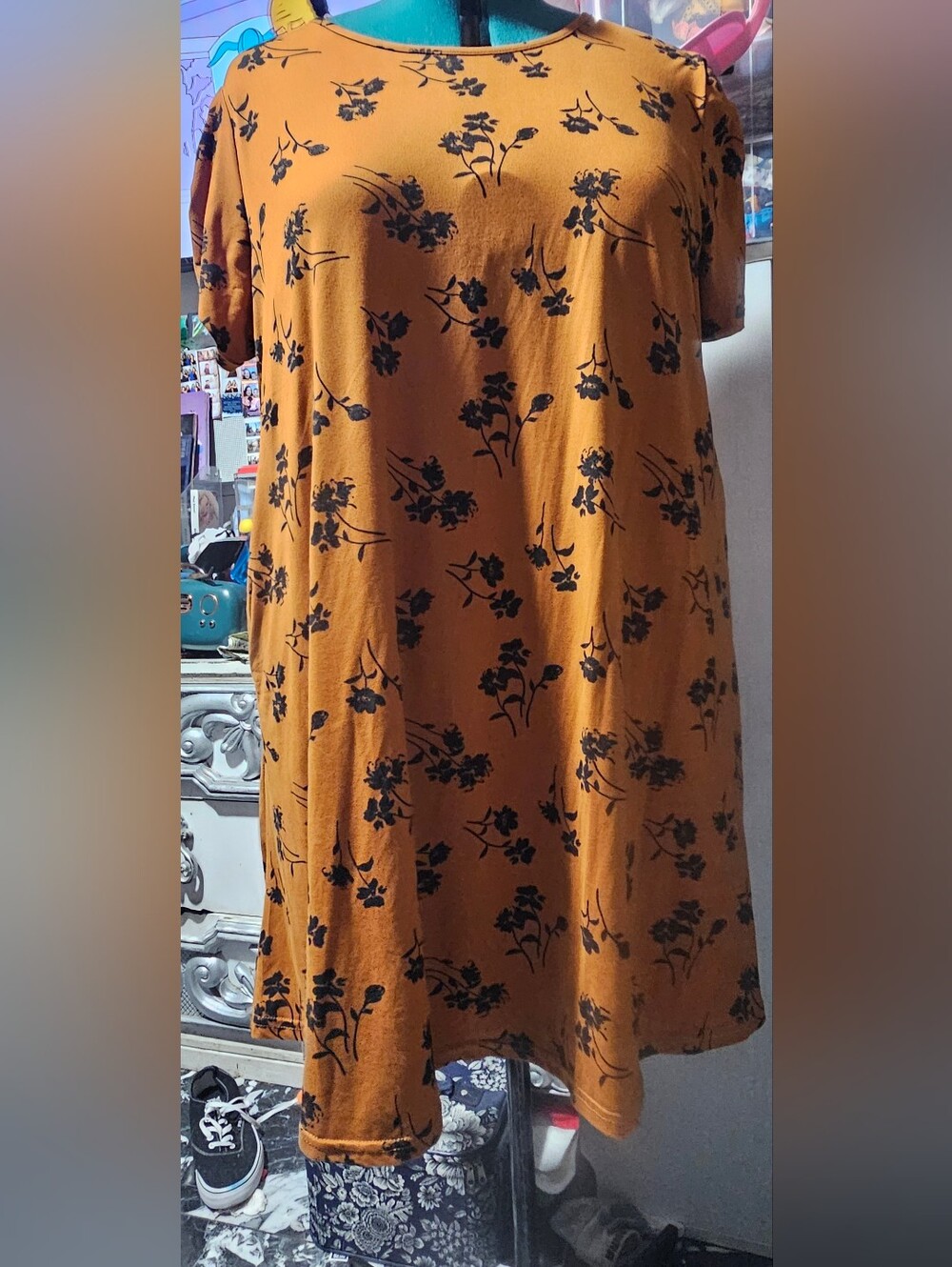 Women's Copper Floral Short Sleeve Tunic Top